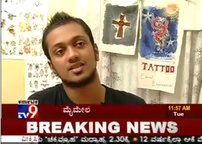 The Famous Tattoo Artist In Bangalore breaking the news: Lead Tattoo Artist Veer Hegde of Eternal Expression Tattoo Studio on the News on 3d tattoos in Bangalore